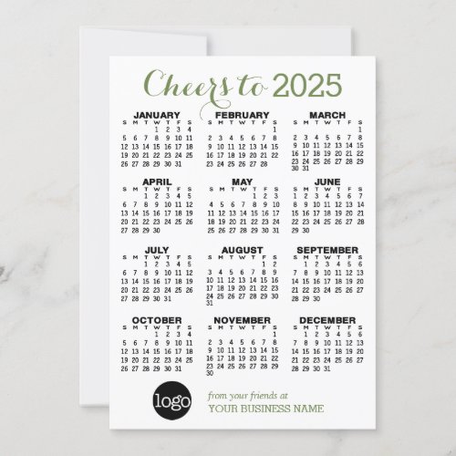 Calendar Green White Business _ Holiday Card