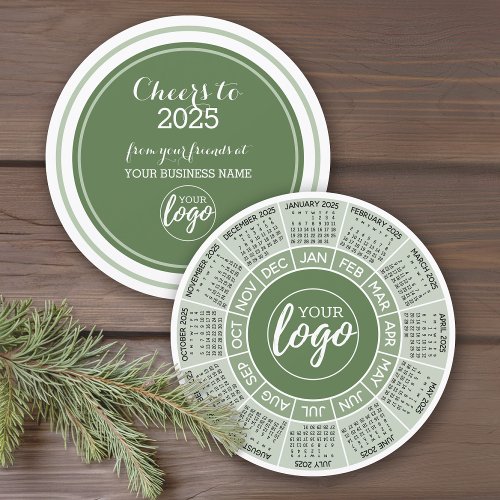 Calendar Green White Business Logo Holiday Card