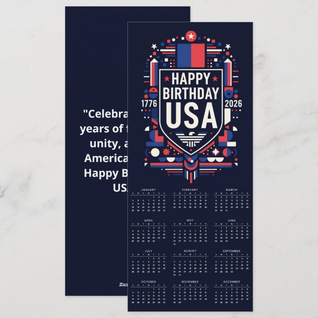Calendar Happy Birthday USA 250 Holiday Card (Front/Back)