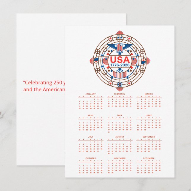 Calendar Happy Birthday USA 250 Holiday Card (Front/Back)