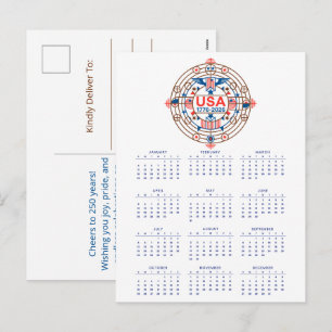 Calendar Happy Birthday USA 250 Holiday Postcard