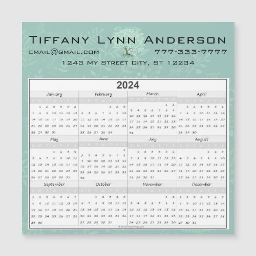 Calendar Heart Leaf Tree Floral Mint Green