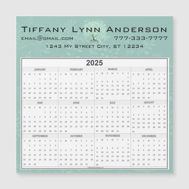 Calendar Heart Leaf Tree Floral Mint Green (Front)