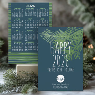 Calendar, Logo and Happy New Year - Blue Green Holiday Card