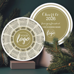 Calendar, Logo - Gold White Circle Business Holiday Card