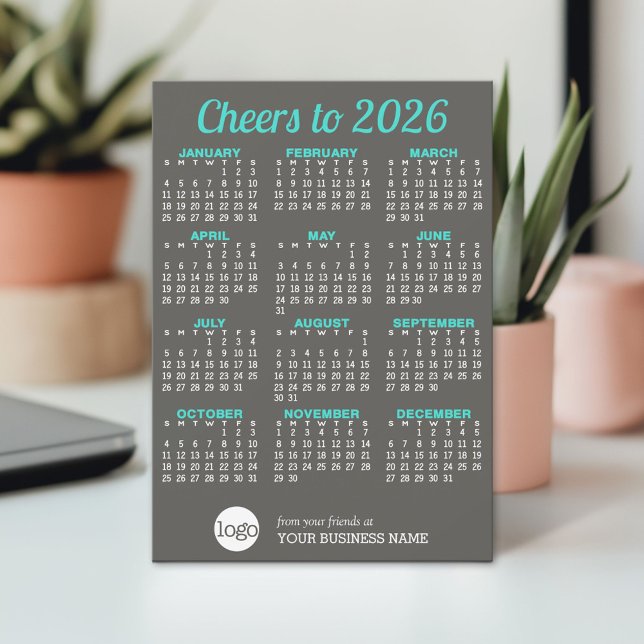 Calendar, Logo Modern Gray Business Holiday Card (2026 Calendar on a Holiday Card)