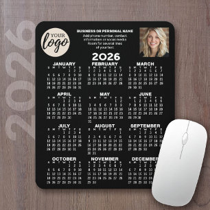 Calendar - logo, photo, business contact - black mouse pad