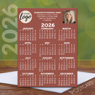 Calendar - logo, photo, business contact - rust postcard