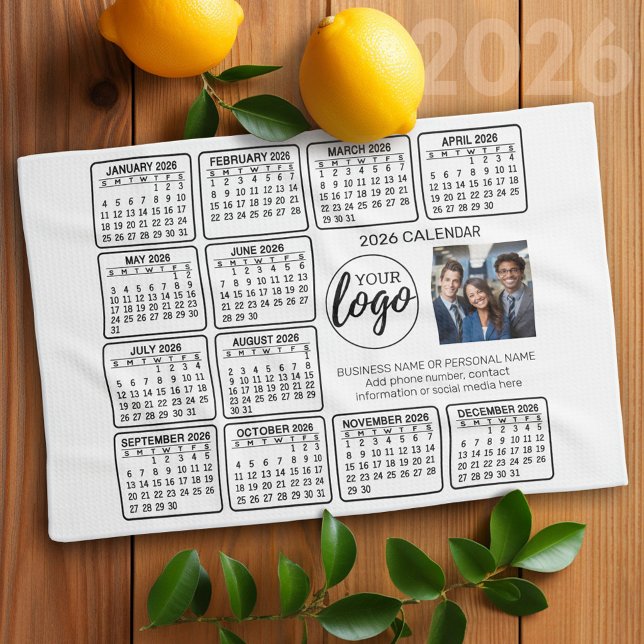 Calendar - logo, photo business kitchen towel (2026 Calendar)