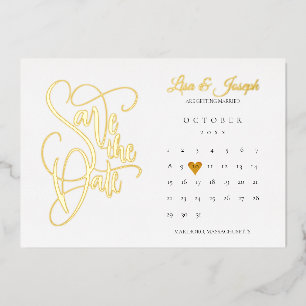 Calendar Love Heart Save the Date Gold Foil Invitation