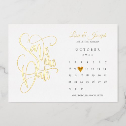 Calendar Love Heart Save the Date Gold Foil Invitation