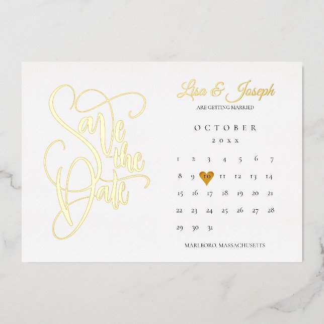 Calendar Love Heart Save the Date Gold Foil Invitation (Front)