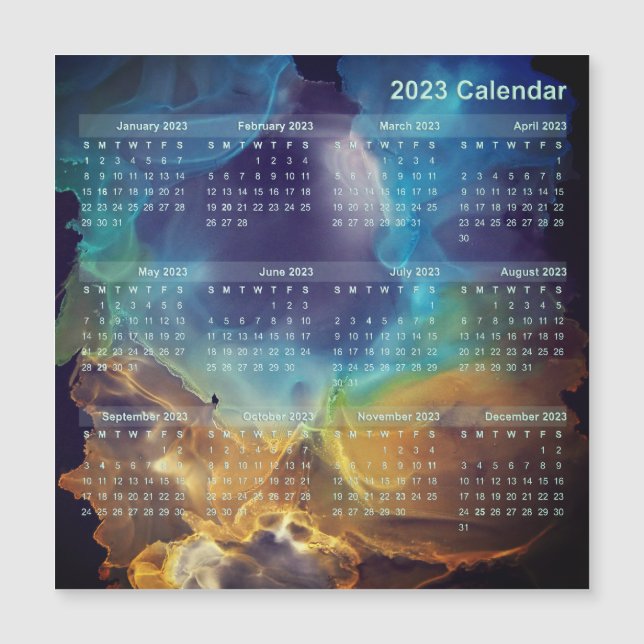 Calendar Magnet - Space Nebula blue yellow  (Front)