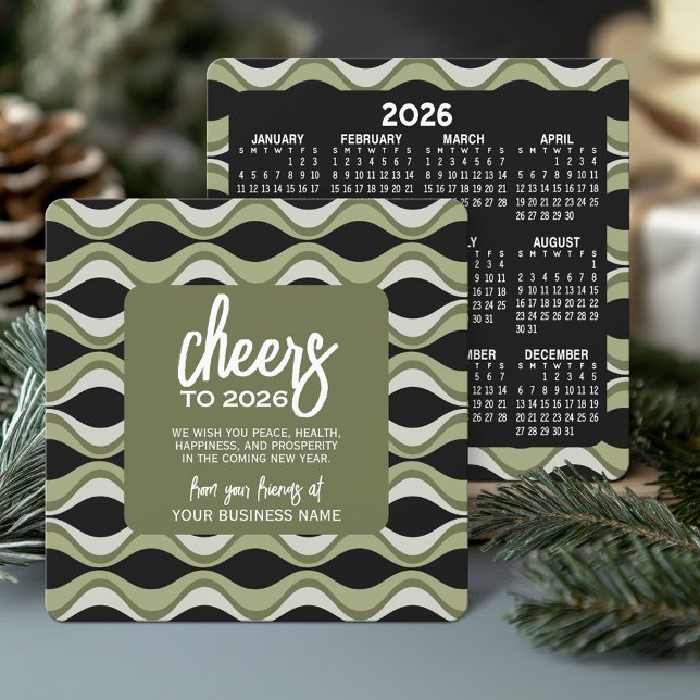 Calendar - MCM Olive Green Black - Business Holiday Card (Business Holiday Card with 2026 Calendar)
