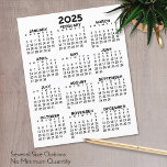 Calendar Mini Full Year View Flat Sheet Paper<br><div class="desc">A basic calendar in black and white. A standard look for your home office or school locker. A simple full year at a glance calendar to use all year long.</div>