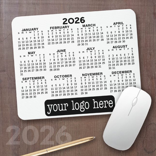 Calendar - modern black and white simple logo mouse pad (2026 Calendar on a Mousepad)