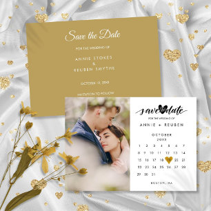Calendar Modern Elegant Gold Heart Photo Wedding Save The Date