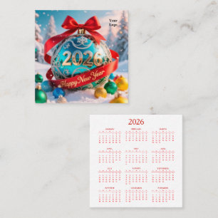 Calendar New Year 2026 Square Business Card