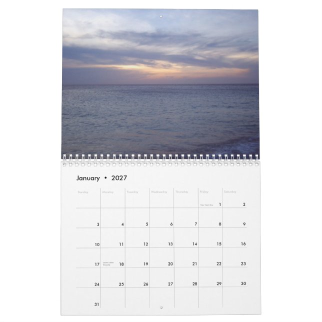 Calendar of Aruba Sunsets (Jan 2027)