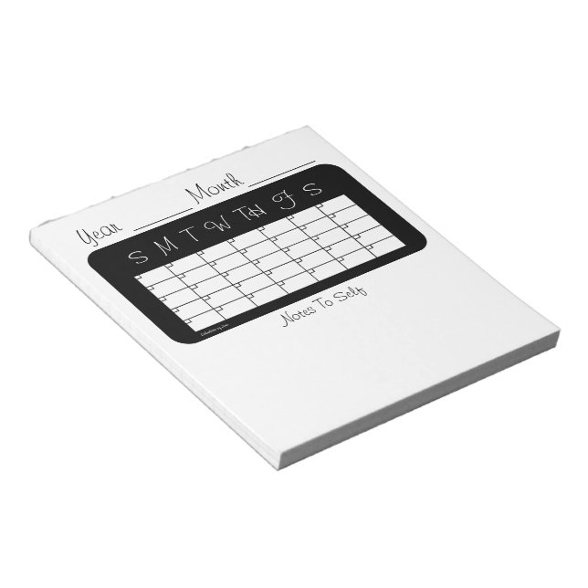Calendar of the Month Black and White Notepad (Angled)