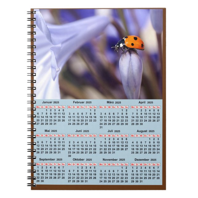 Calendar of the year 2025  notebook (Front)