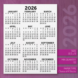 Calendar on Letter Size Paper Letterhead