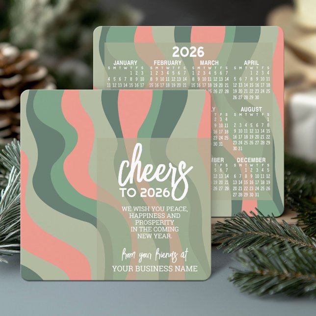 Calendar - Organic Curves Modern Business Logo Holiday Card (Business Holiday Card with 2026 Calendar)