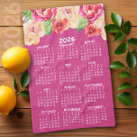 Calendar Painted Watercolor Flowers hot pink Kitchen Towel<br><div class="desc">Hot Pink - New Year - New You -- A feminine and whimsical, watercolor piece of art with a calendar. This feminine design with natural floral arrangement and and full year calendar with be a positive start to the best year ever. A very useful item in the kitchen. This towel...</div>