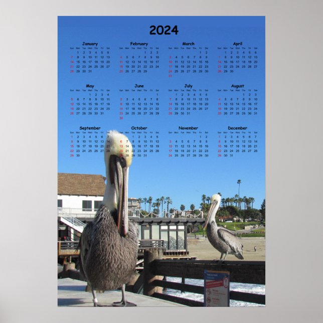 Calendar - Pelicans on Pier 2024 Poster (Front)