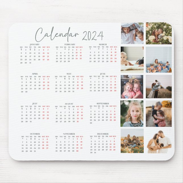 Calendar photo collage script trendy minimalist mouse pad (Front)