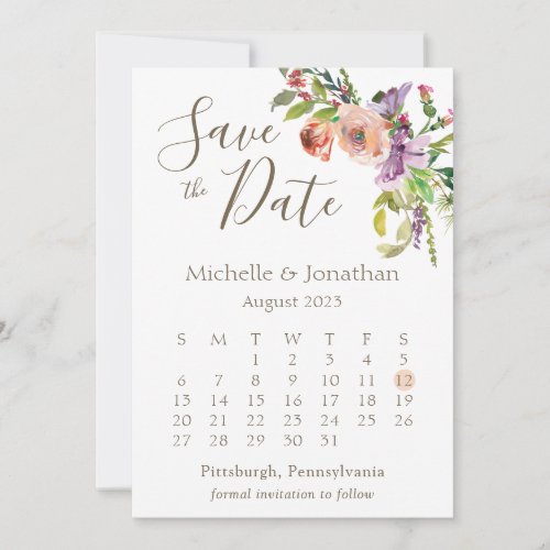 Calendar Photo Sage Green Boho Flowers Wedding Save The Date
