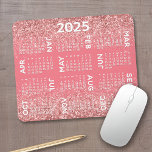 Calendar - pink glitter print mouse pad<br><div class="desc">Pink and White - A 12 month 2025 calendar with a glitter printed background. A modern look for your home office or school locker. 
-------- If you open the customize area,  it will take to you to an advanced design area where you can change the background color.</div>