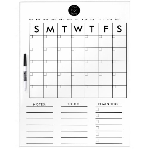 Calendar Planner Monthly Weekly Business Logo Dry Erase Board