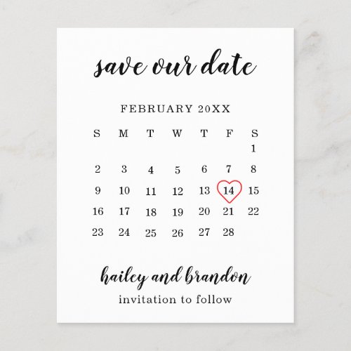 Calendar Red Heart Budget Wedding Save the Date