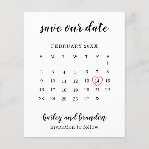Calendar Red Heart Budget Wedding Save the Date