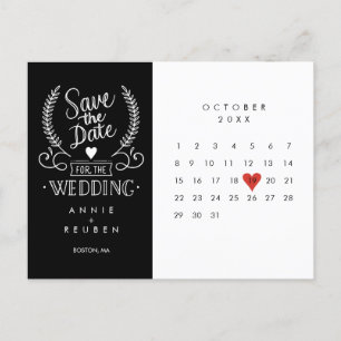 Calendar Red Love Heart Save the Date Postcard