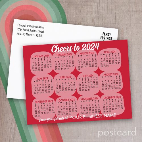 Calendar Red White Business MCM pattern Announcement Postcard