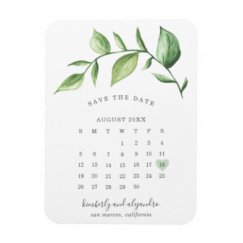 Calendar Rustic Greenery Save the Date Magnet