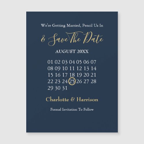 Calendar Save The Date Navy Gold Editable