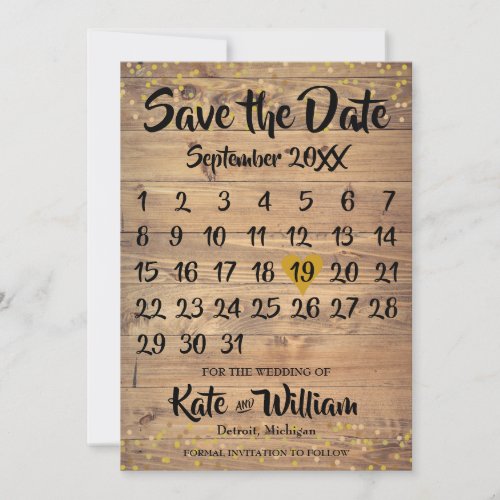 Calendar Save the Date Photo Rustic Wood Panels