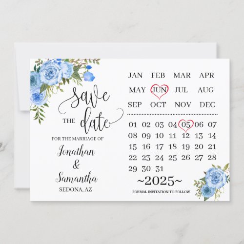 calendar save the date Pink floral wedding day Invitation