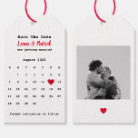 Calendar Save The Date with Red Heart & Photo Gift Tags<br><div class="desc">So it's time to get married and you will surely impress your guests with this modern and elegant Save The Date, with a calendar set in typewriter style and details in red and cursive. In the back, a black and white square picture of you and the tiny red heart add...</div>
