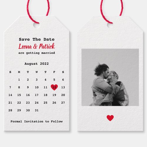 Calendar Save The Date with Red Heart  Photo Gift Tags
