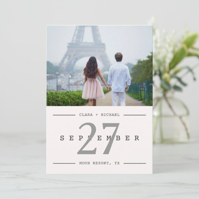 Calendar Style Big Date Photo Save the Date Card (Standing Front)