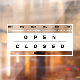 Calendar Style Business Opening Hours White Window Cling