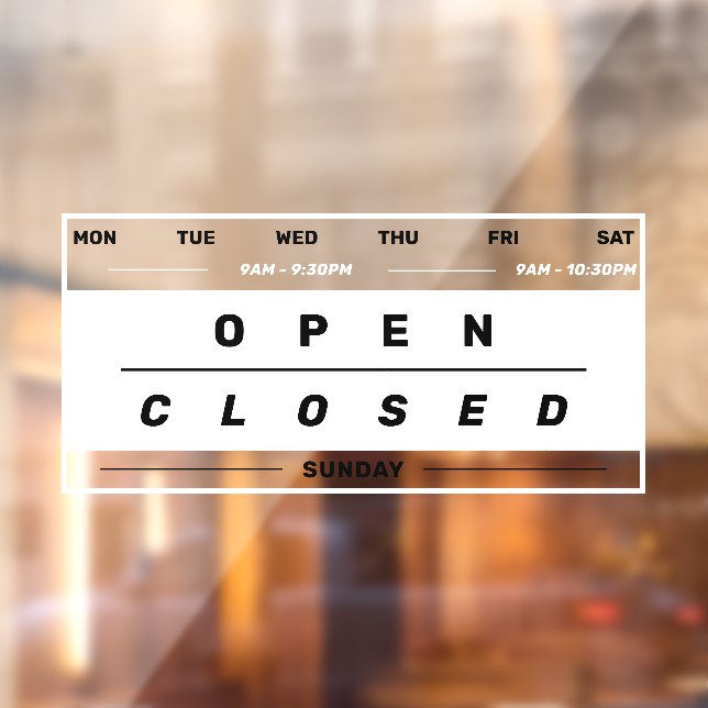 Calendar Style Business Opening Hours White Window Cling (Sheet 2)