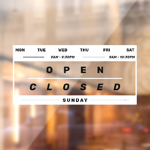 Calendar Style Business Opening Hours White Window Cling