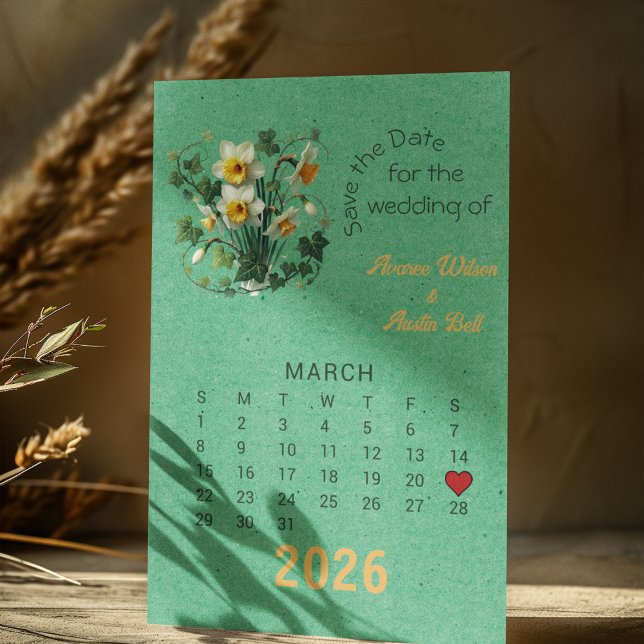 Calendar Style Wedding Save the Date March Announcement Postcard (Creator Uploaded)