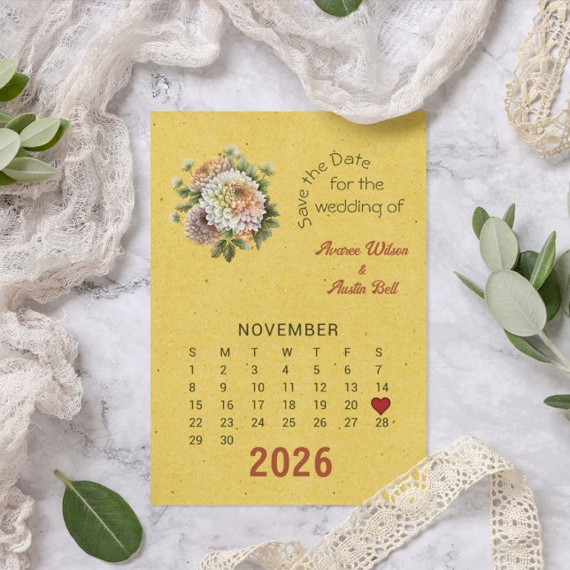 Calendar Style Wedding Save the Date November Announcement Postcard (Creator Uploaded)