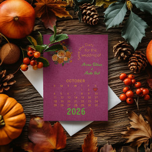 Calendar Style Wedding Save the Date October Announcement Postcard